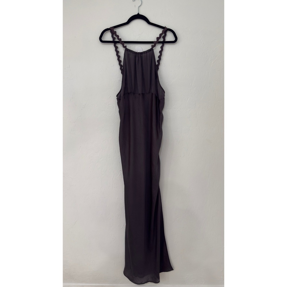 Free People Intimately Grey Halter Maxi Dress Crochet Trim Side Slit L - Picture 4 of 8